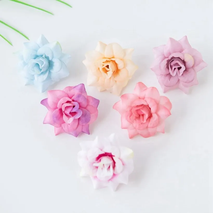 100Pcs Silk Small rose head Artificial Flowers for Christmas Garland Decor Home Wedding boutonniere bridal bouquet accessories