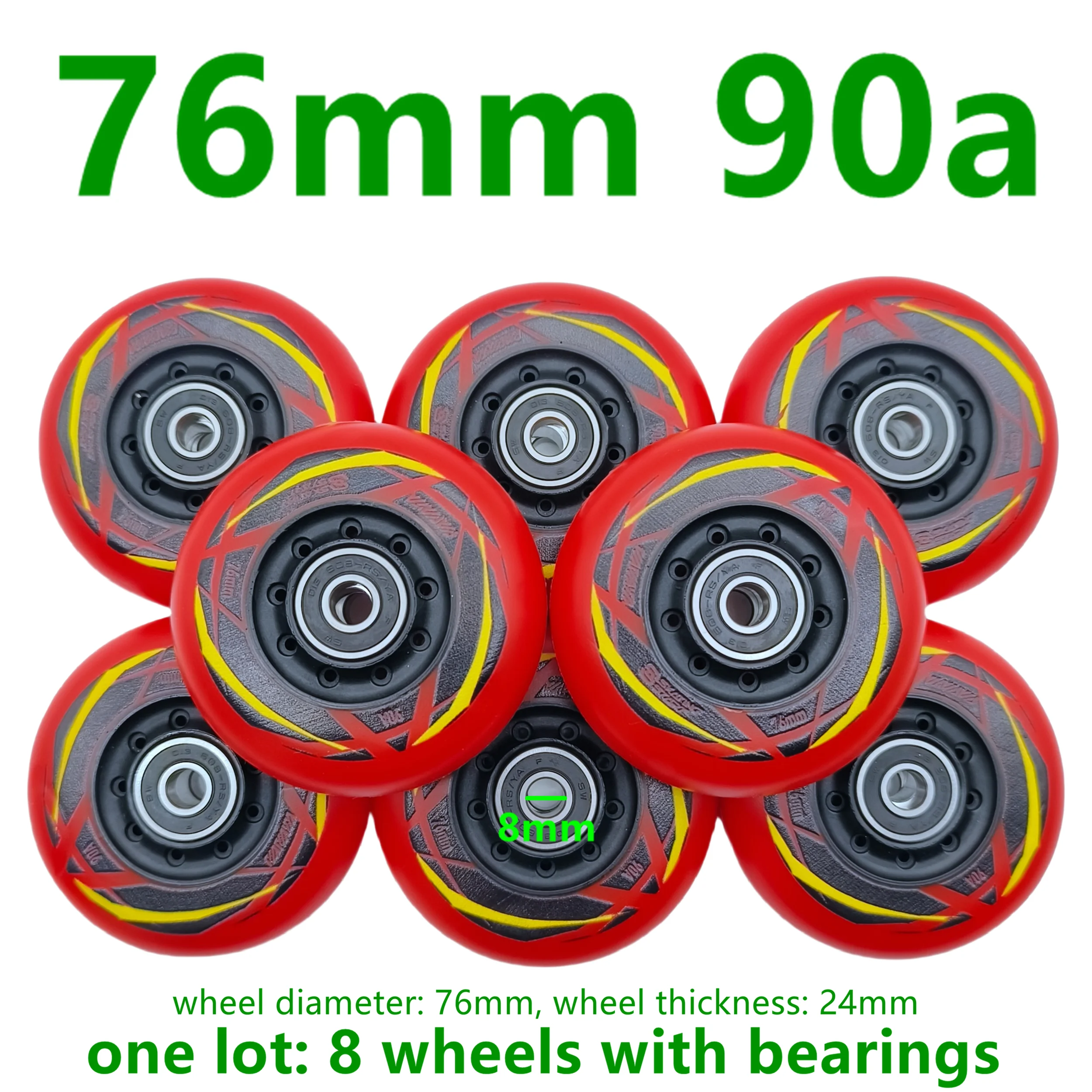 Braking wheel skate wheel roller wheel red 76mm 80mm hardness 90A good quality with smooth bearings 8wheels/lot