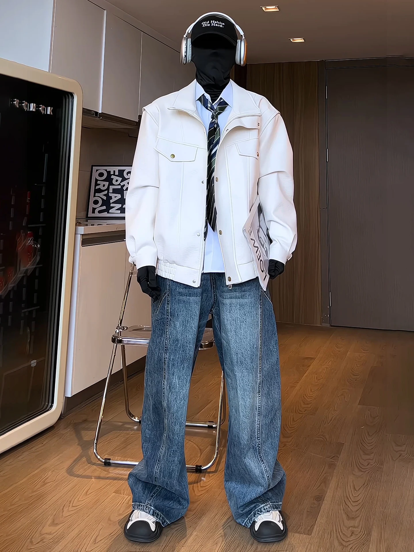 

American Sle White Leather Jaet Men's Autumn Vintage Harington Motorcycle Jaet Stand Collar Workwear Baseball orm