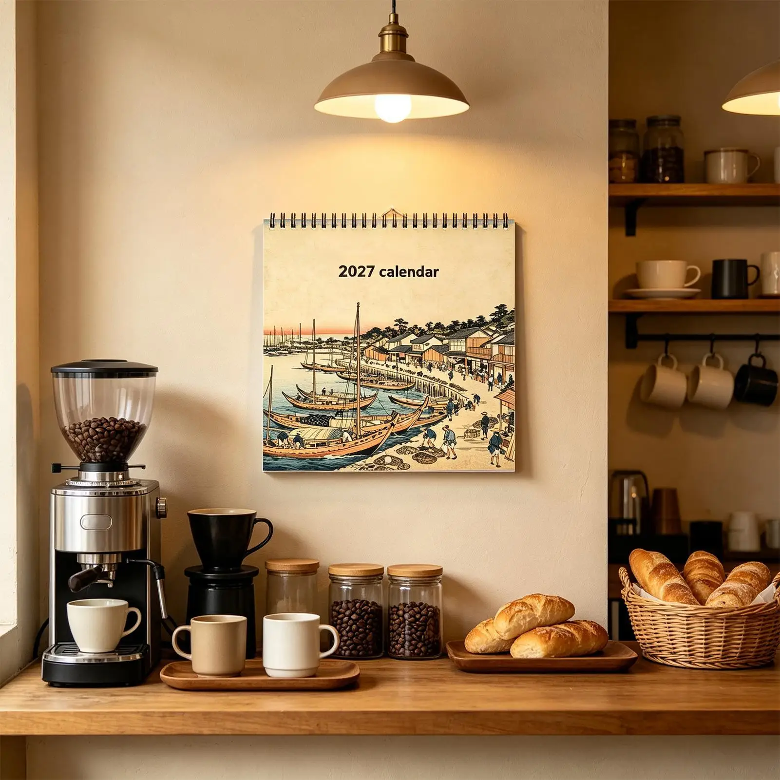 2027 Wall Calendar Japanese Woodblock Design Monthly Blank Block 8.268.26inch Twin-wire Binding Family Calendar Wall for