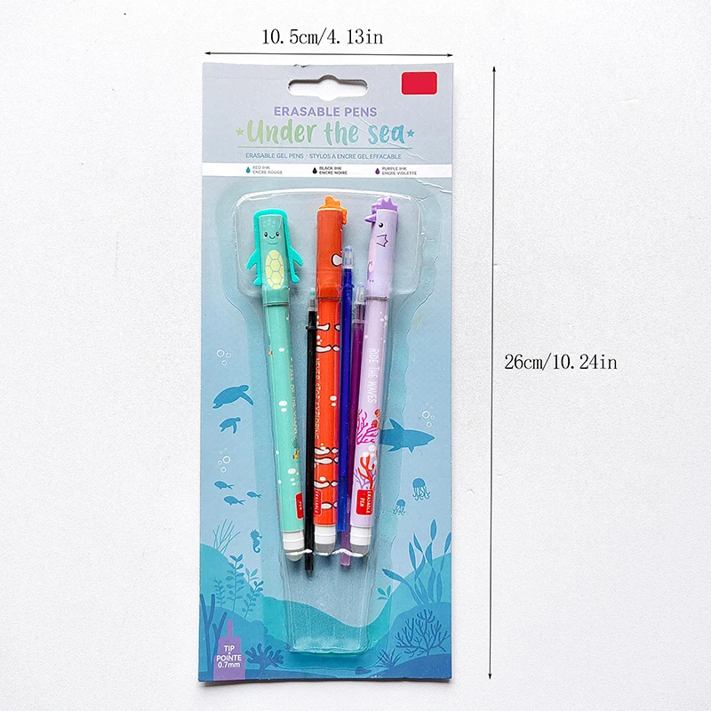 

3Pcs/Set For Home School Work Creative Cartoon Erasable Gel Pens Set Washable Handle Erasable Refills Rod Writing Stationer