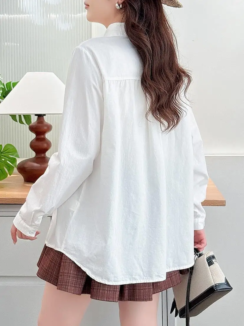 Japanische Süße Mori Mädchen Vintage Gestreiften Cartoon Katze Stickerei Shirts Frauen Herbst Drehen Unten Kragen Langarm Casual Bluse