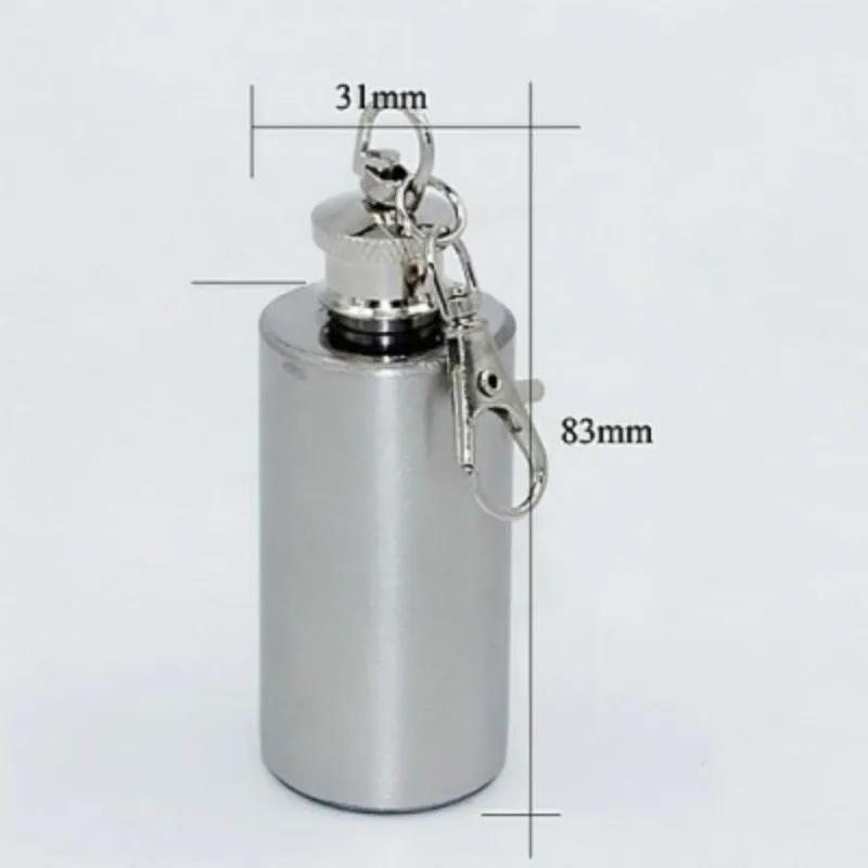 Portable Mini 8.3cm 1 Oz Stainless Steel Hip Flask Wine Pot Small Round Barrel Pocket Funnel Flagon With Keychain