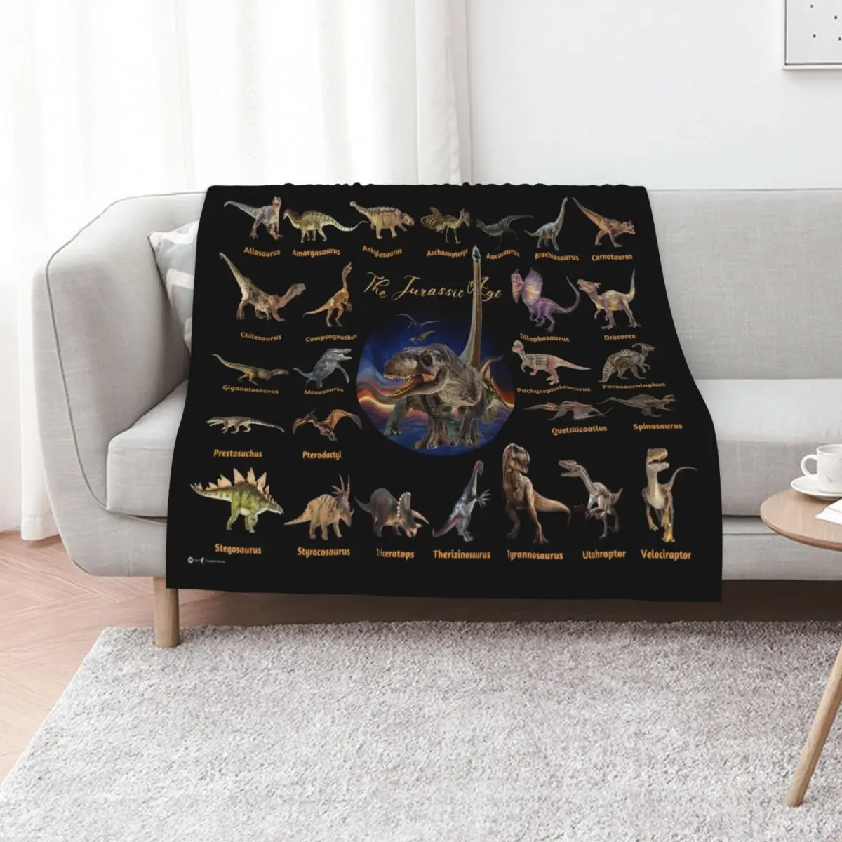 Dinosaurs: The Jurassic Age (Black Background) Throw Blanket Cute valentine gift ideas Luxury Throw Sofa Throw Soft Blankets