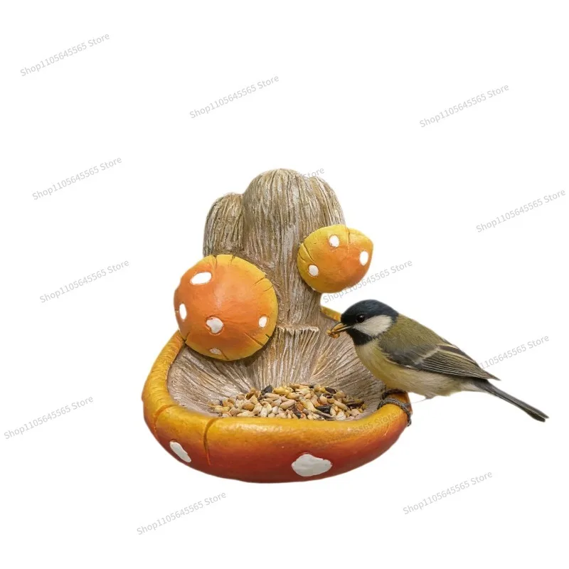 Resin Mushroom Bird Feeder Outdoor Courtyard Decoration Garden Hanging Feeder