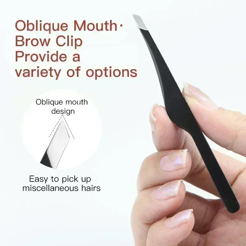 Stainless Steel Hair Point Tip Makeup Tools Eyebrow Tweezers Black Cosmetic Slant Removal Tweezers Tip Flat Tip Rose Gold Silver