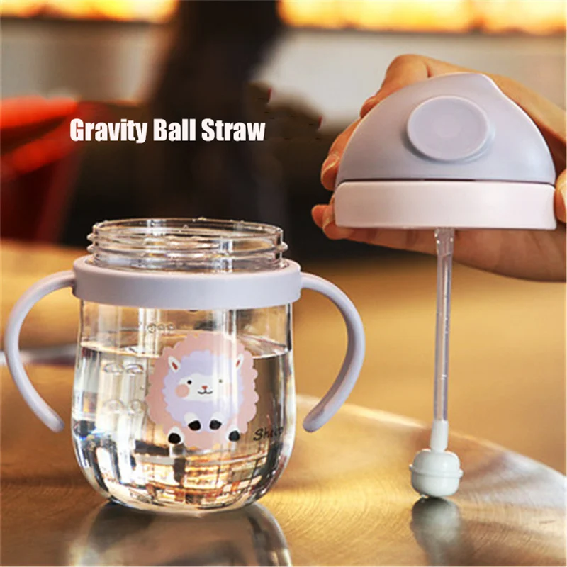 250ml Children\'s Water Bottle Anti-chok Baby Feeding Cups With Gravity Ball Straw Handle Toddler Learn Drinking Sippy Cup