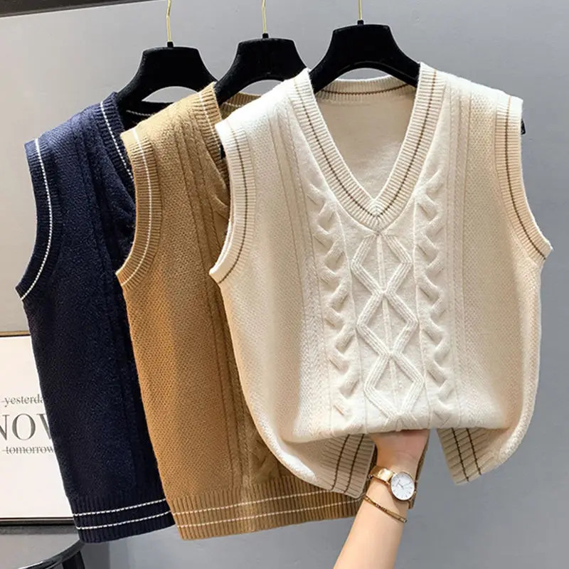 Vest Knitted Vest Jacket Student Vest Women Clothing Sweater Vest Winter Clothes Women Plus Size Korean Fashion Cropped Sweaters