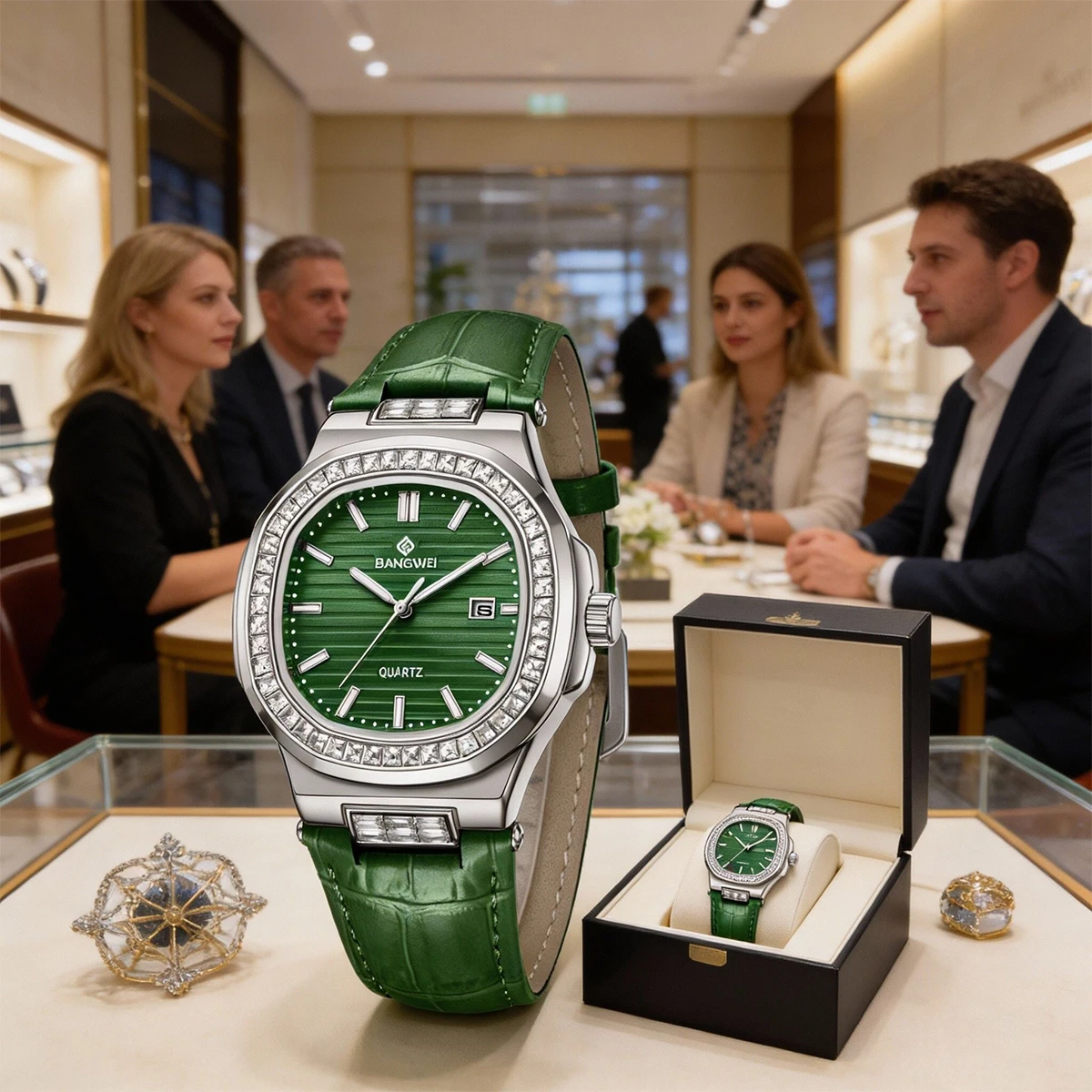 

BANGWEI 2025, популярные брендовые модные кожаные часы с бриллиантами, женские роскошные подарочные светящиеся кварцевые наручные часы, студенческие модные кварцевые часы