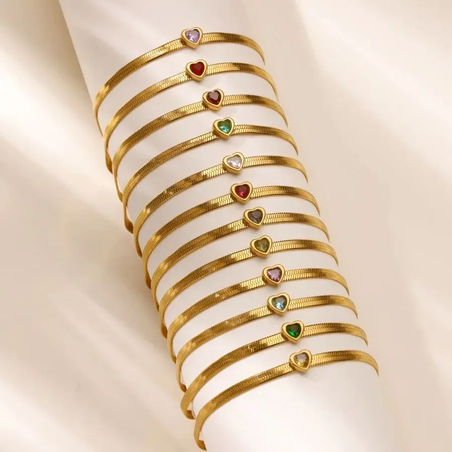 الزركون جوهرة القلب أساور للنساء الذهب اللون الفولاذ المقاوم للصدأ سوار على شكل قلب الزفاف عيد ميلاد مجوهرات فاخرة هدية #1