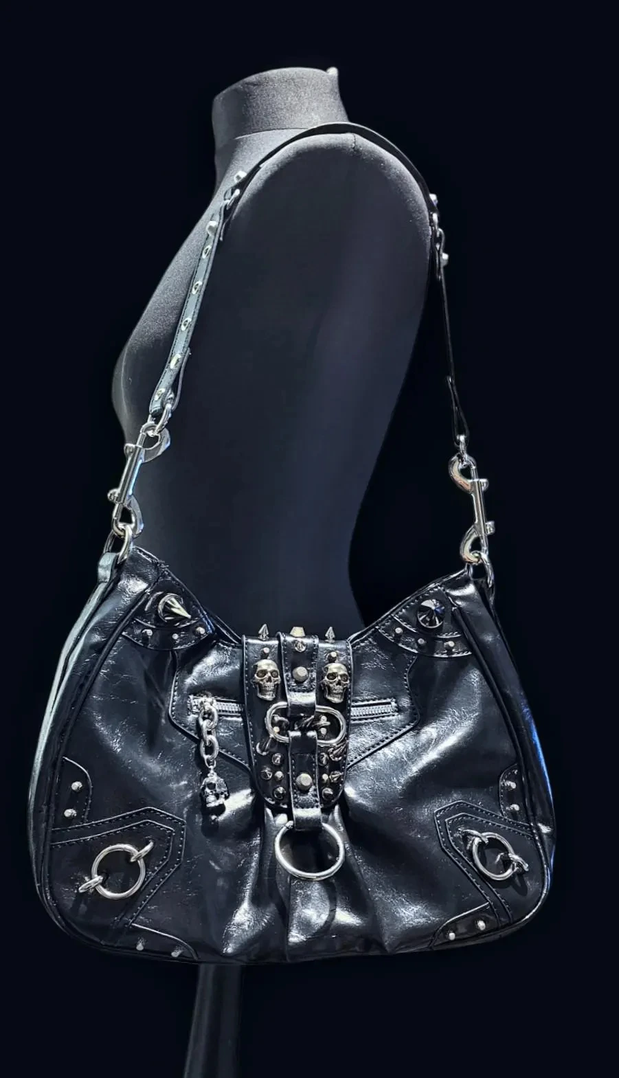 

Black Gothic Handbag Fashion Motor Y2K Punk Bags Leather Versatile Daily Crossbody Bag Message Tote Bags