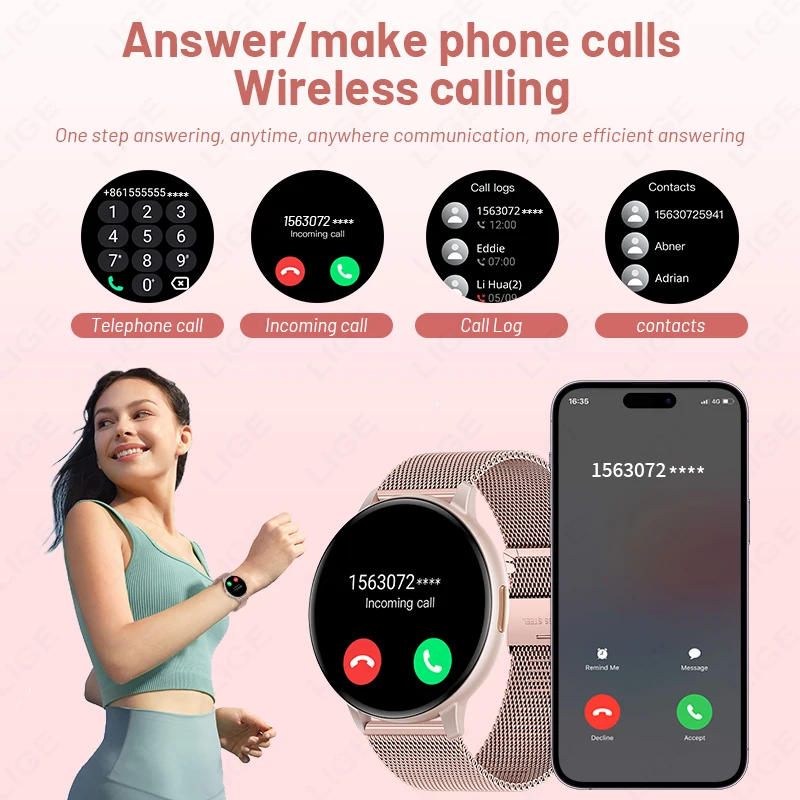 Lige moda relógio inteligente das mulheres dos homens bluetooth chamada relógios freqüência cardíaca monitor de saúde feminina música voz esportes fitness smartwatch