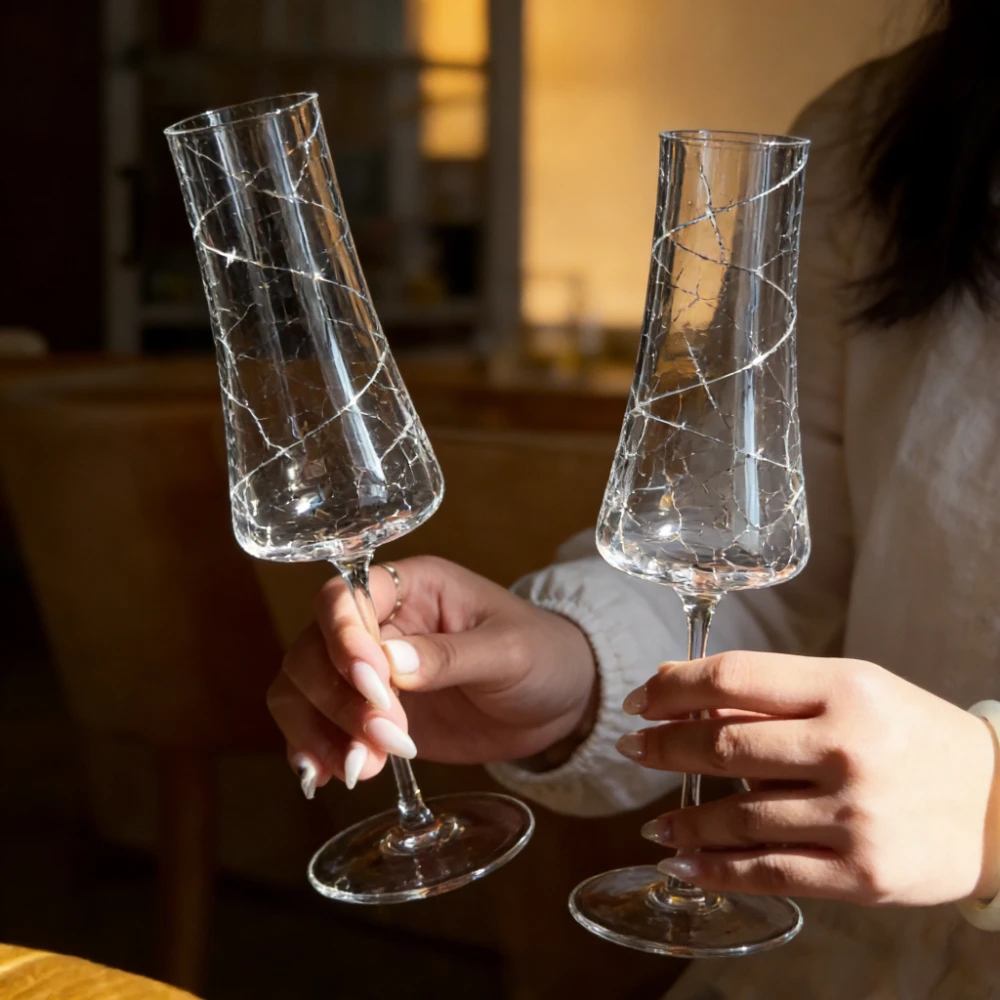 Creative Simple Champagne Glass,high Aesthetic Quality Unique Design Champagne Glass,household Bar Crystal High-legged Cups
