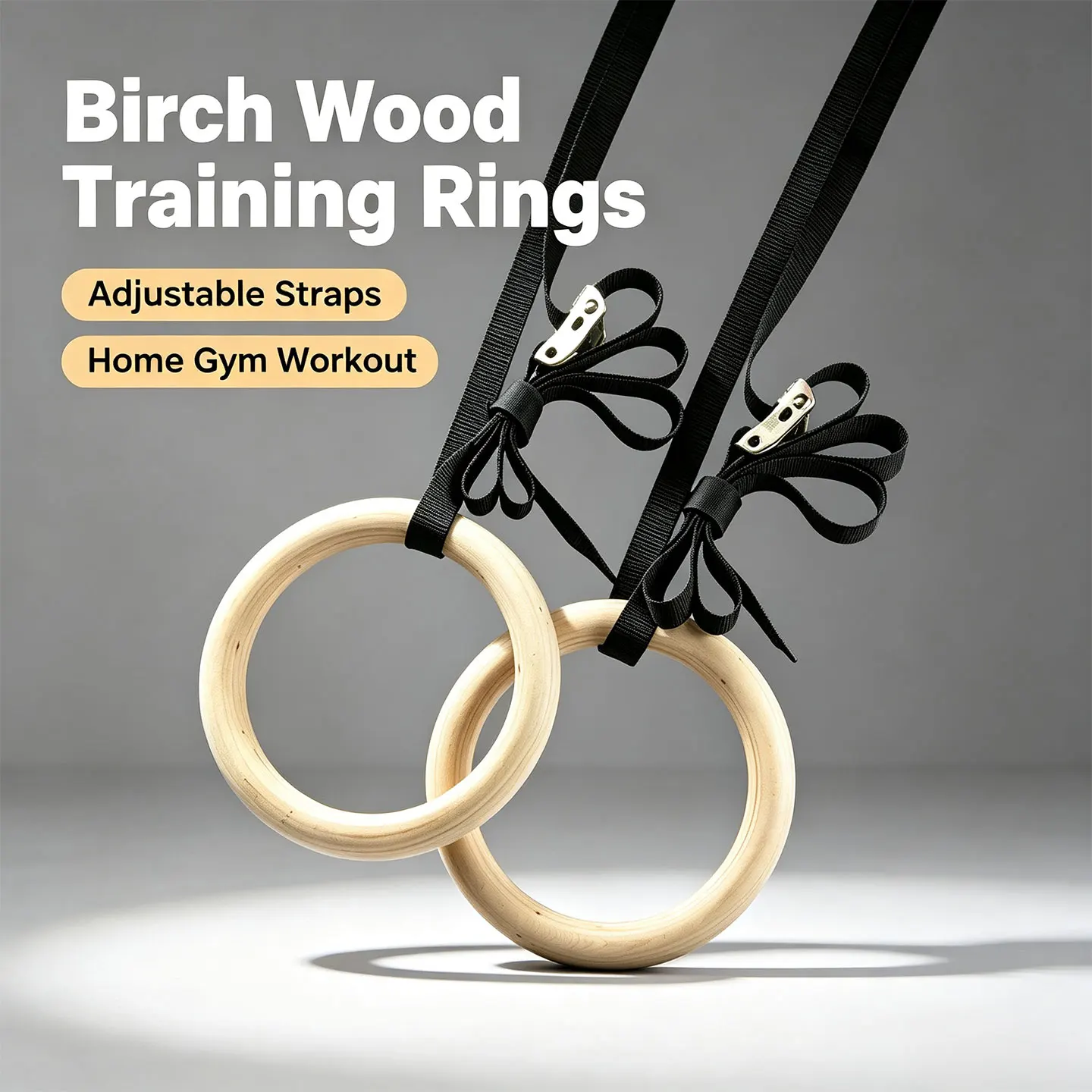 Anneaux de gymnastique en bois de bouleau, avec sangles à boucle réglable, équipement de musculation à domicile, équipement d'entraînement de force