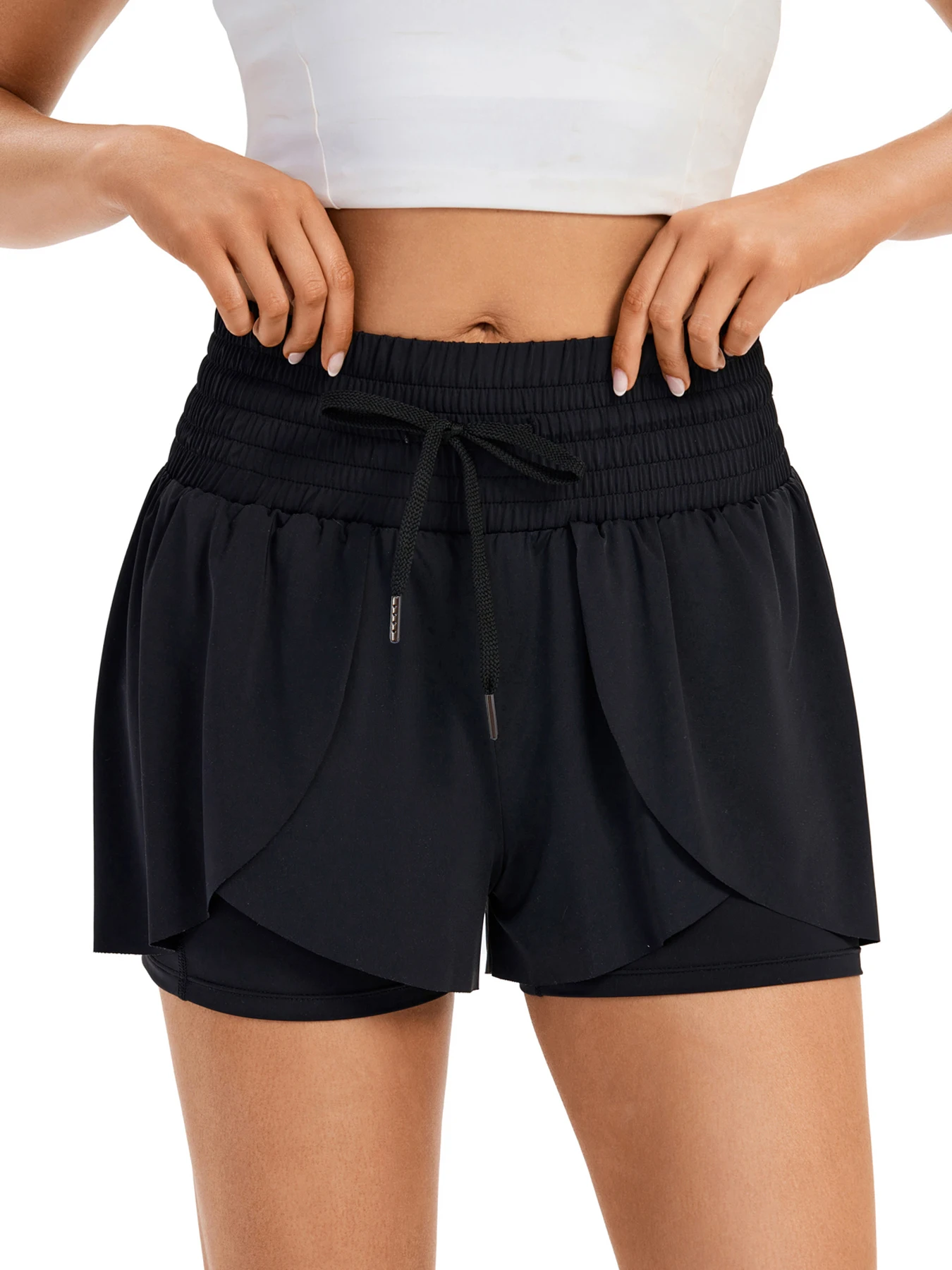 Pantaloncini da corsa due in uno da donna Palestra Esercizio di yoga Vita alta con coulisse Gonna da tennis Tasca traspirante Ad asciugatura rapida Gonna per il sudore