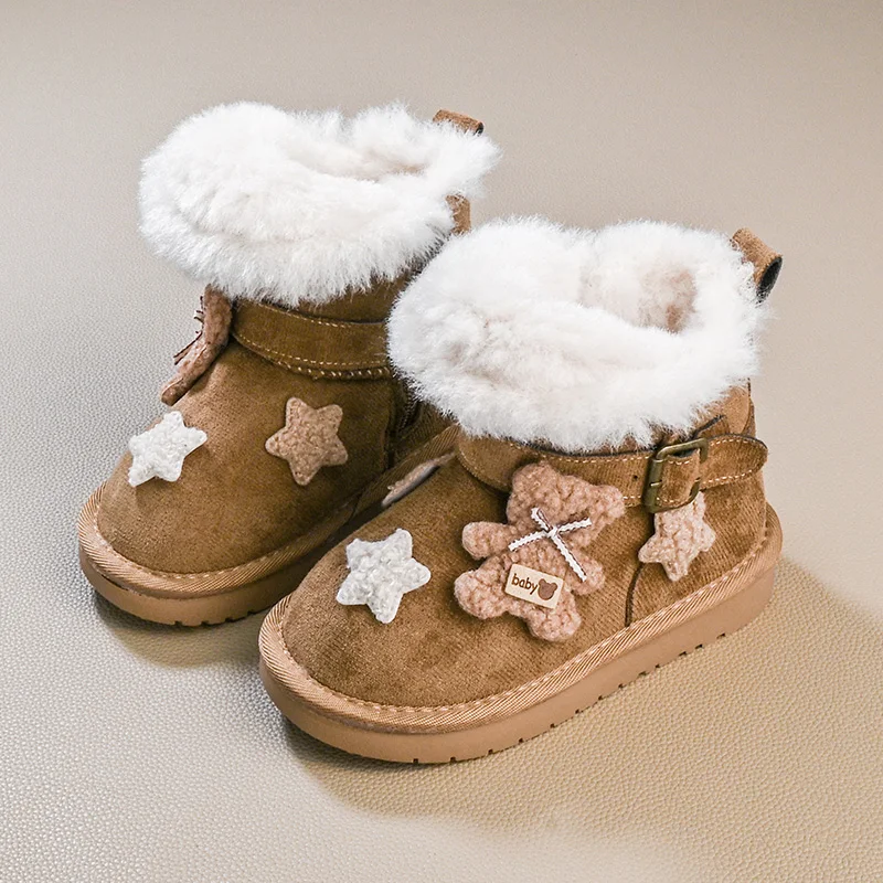

Winter Girls Outdoor Plush Boots Furry Hairy Children Platform Boots Fashion Patchwork Kids Causal Ankle Cotton Boots Non-slip