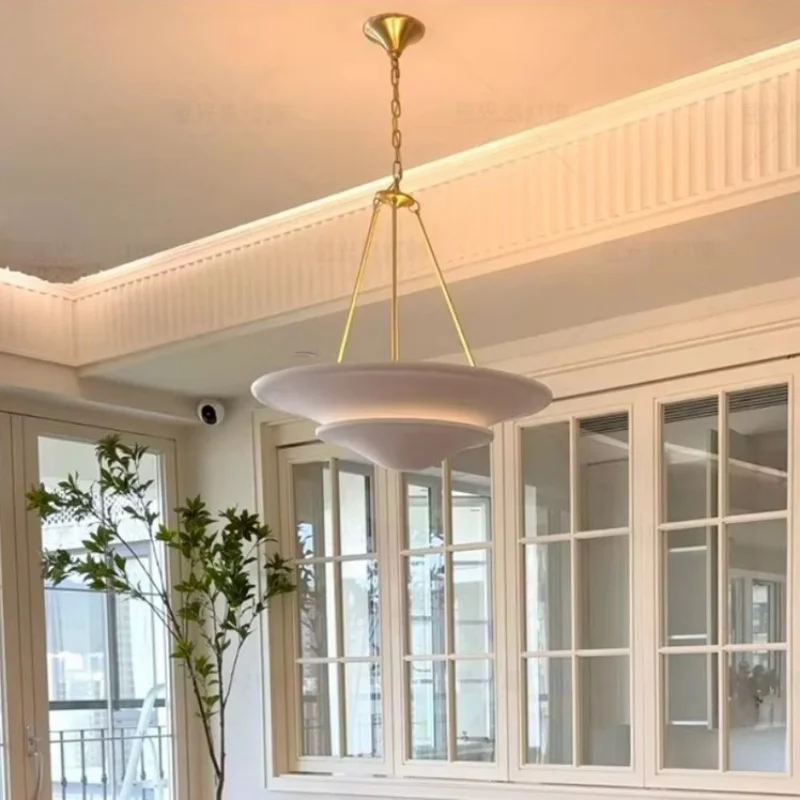 Mollino Chandelier French plaster flying saucer Pendant lamp for Restaurant Villa Bedroom country Brass Gypsum lighting Home Art view 2