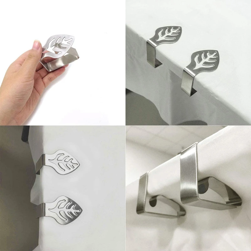 4PCS Stainless Steel Tablecloth Clips Decorative Leaf Tablecloth Clamp Holder Table Cover Clamps for Picnic BBQ Wedding Decor