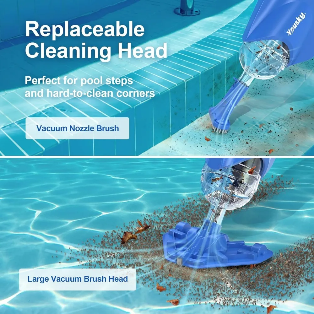 Pool Vacuum for Above Ground Pool: Cordless Handheld Pool Vacuum w/Telescopic Pole, Rechargeable Swimming Pool Cleaner