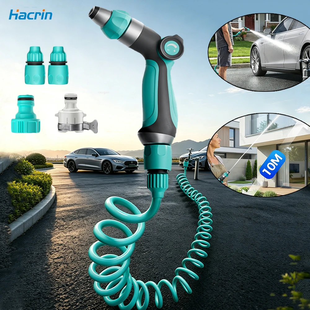 High Pressure Car Washing Water Gun with Telescopic Hose Garden Water Hose Nozzle Shower Car Cleaning Pressure Water Gun
