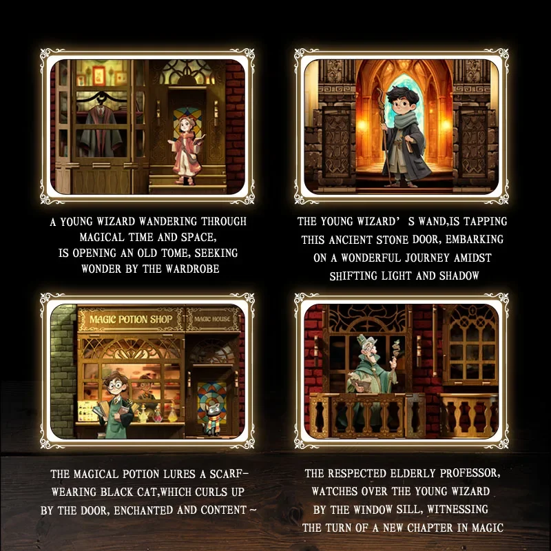 2025 Creative Magic Town Blocchi di costruzione in legno Set di modelli 3D Kit MOC Puzzle fai da te Decorazione per libreria Regalo ​   Regali di Natale di compleanno