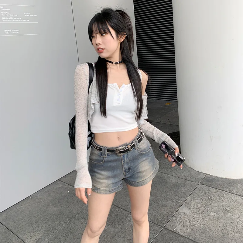 Women Blue Denim Shorts Streetwear High Waist Cowboy Mini Pants Harajuku Vintage Jeans Mini Shorts Oversize Clothes Summer Q782