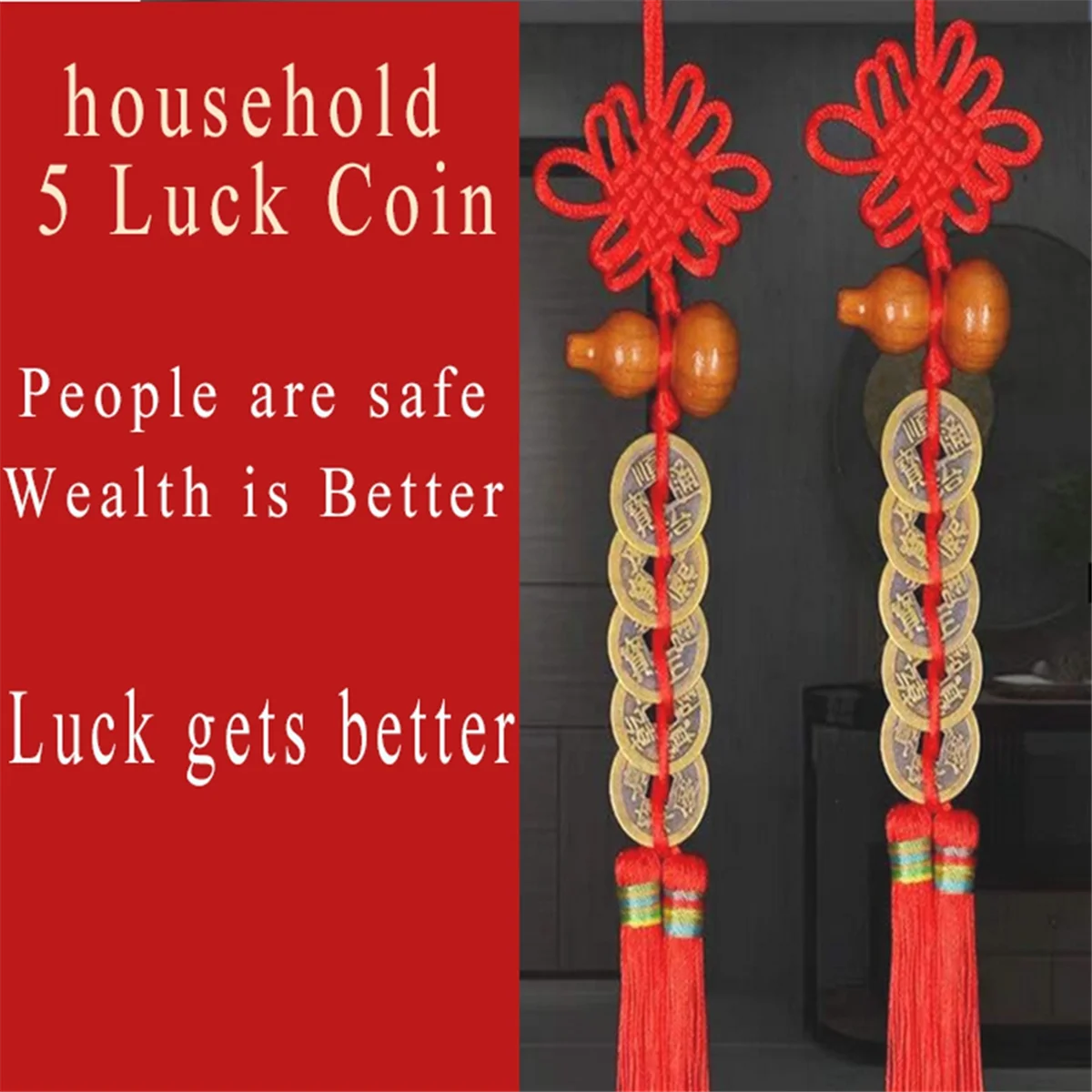 HHTL Feng Shui Good Luck Tassel Chinese Knot Pendant Chinese Knot Lucky Charm Suitable for Car Bag Office and Other Scenes