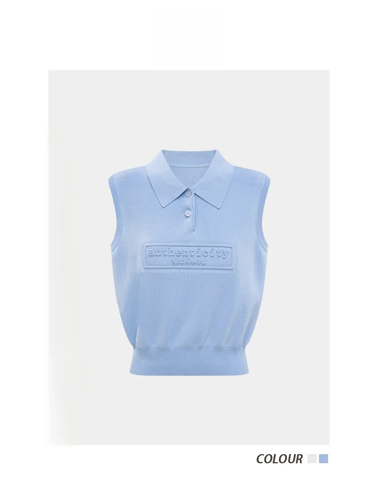 

Blue Knitted Letter Pr Flower Top Women's Svel Vest Summer New Sle Commute Sle Slim Fit Faux Silk Nylon Blend