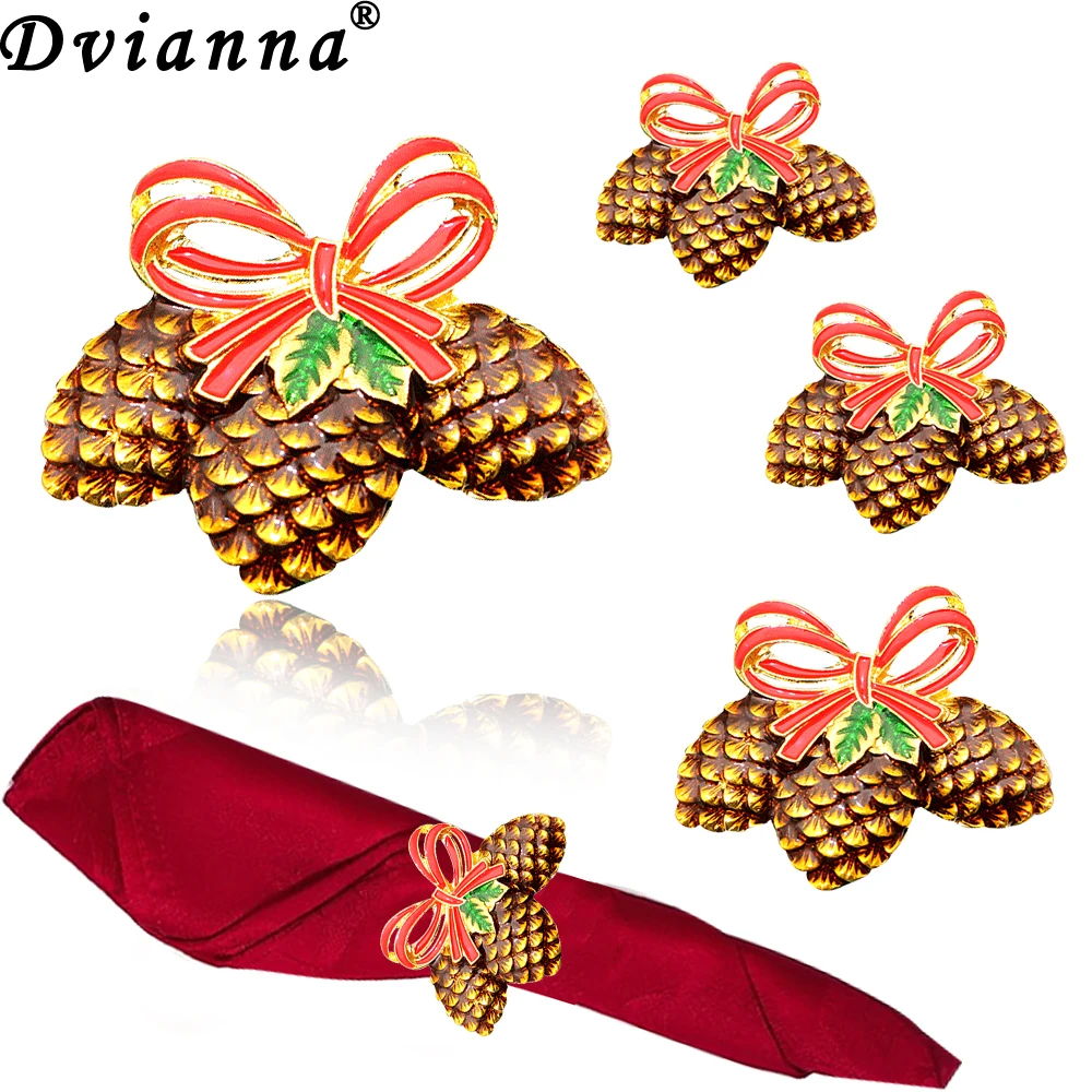 

6Pcs Farmhouse Pine Cone Napkin Rings Rustic Pinecone Napkin Ring Holders Gold Serviette Buckles for Thanksgiving Christmas Deco