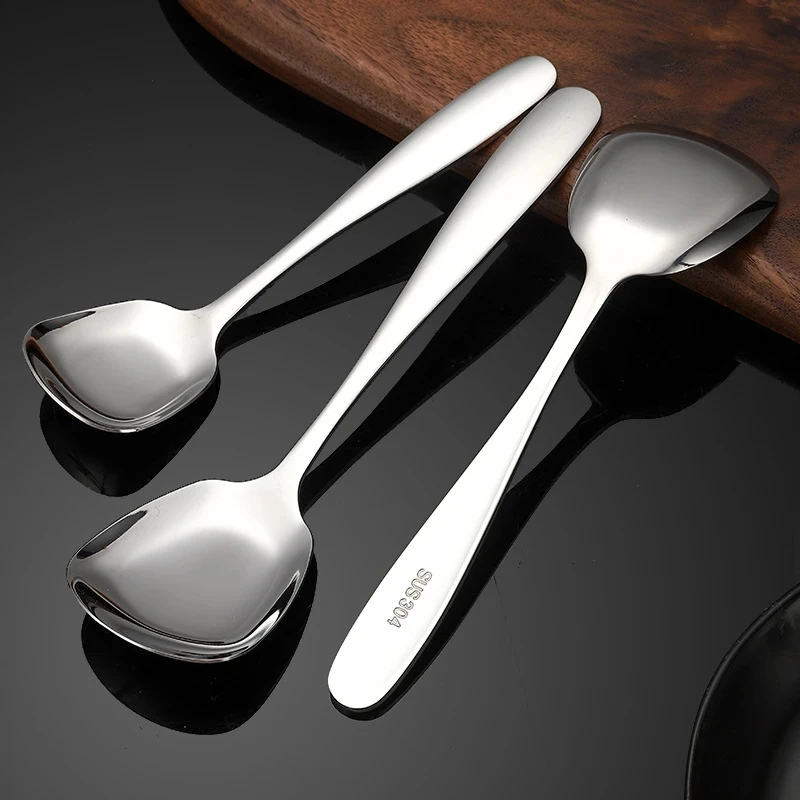 Stainless Steel Square Kitchen Spoon Flat Rice Spoon Dessert Ice Cream Serving Shovel Tableware