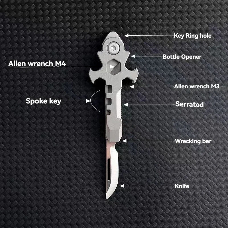 New titanium alloy mini unboxing knife, multifunctional tool, portable pendant, bottle opener, bar, outdoor