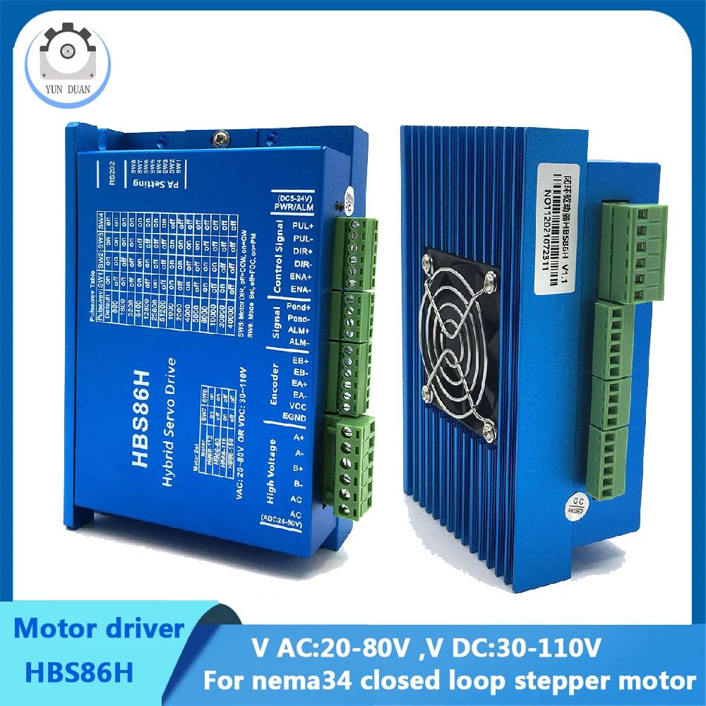 

HBS86H Motor Driver with Cold Fan Nema 34 Closed Loop Stepper Motor Hybird Servo Drive for CNC Router Nema34 Motors 86mm Series