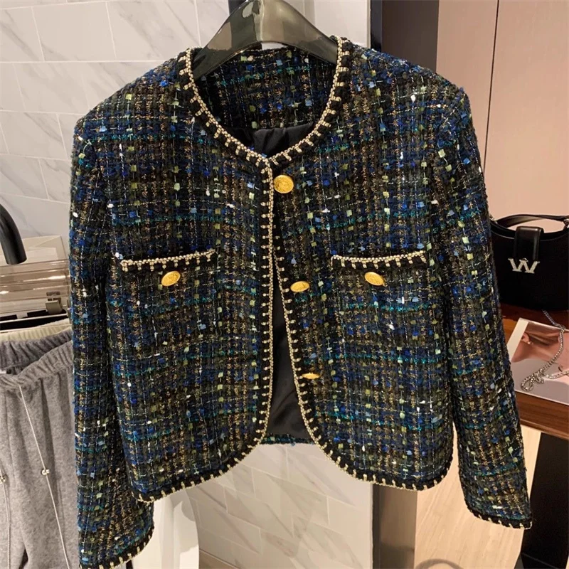 Chaqueta de Tweed coreano para mujer, abrigo de lana de manga larga de alta calidad, temperamento corto, prendas de vestir exteriores elegantes, Tops, novedad de otoño, 2024