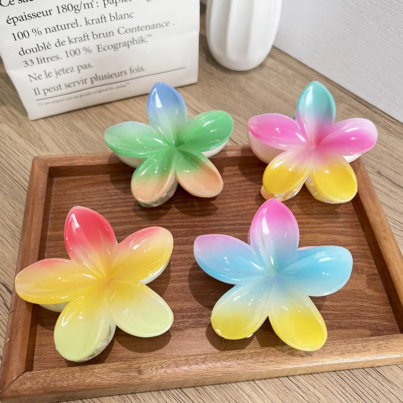 Rainbow Color Large Flower Acrylic Hair Claw Clip For Women Girls Sweet Hairpins Summer Beach Hawaiian Headwear Hair Accessories