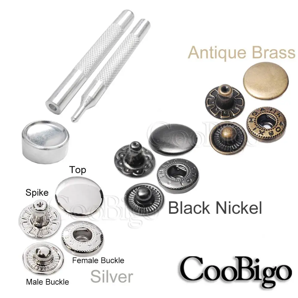 36 juegos de broches de Metal, sujetadores de presión, alicates instaladores de botones, juego de herramientas para ropa, Kit de artesanía de cuero, accesorios de costura de 10mm ~ 15mm