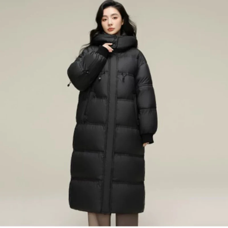 Moda parker casaco de pato branco para baixo feminino com capuz quente jaqueta 2025 inverno nova alta qualidade jaqueta feminina h766