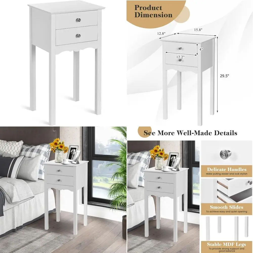 

Multi-Purpose Accent Table with 2 Drawers, White, Suitable for Living Room, Bedroom, Home Furniture