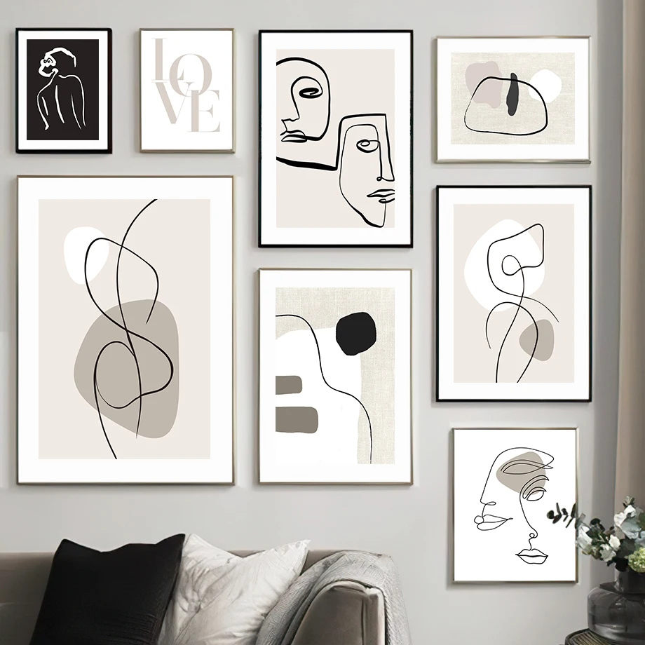 1PC frameless decorative art print,Lines Drawing Girl Face Body Love Abstract Posters And Prints Wall Art Canvas Painting Hotel