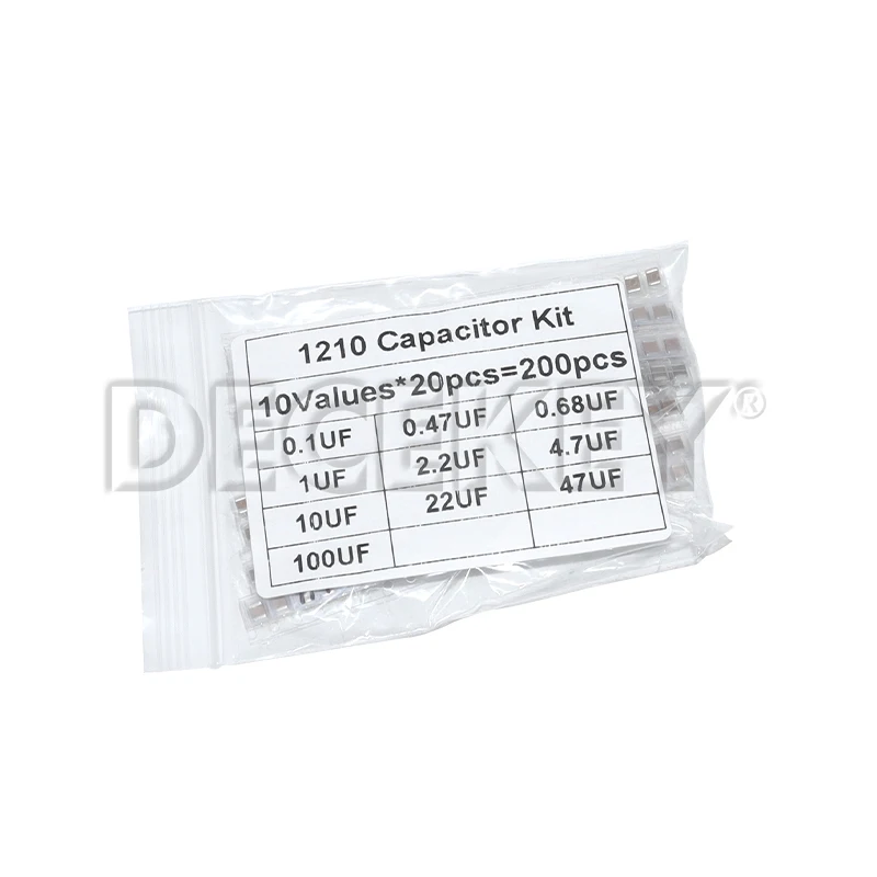 200PCS Capacitor SMD 1210 Assorted Set 0.1UF ~ 100UF 10 Kinds*20pcs Capacitors Pack 0.1UF 0.47UF 0.68UF 1UF 2.2UF 10UF 100UF
