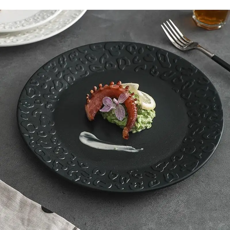 Relief Texture Ceramic Shallow Plate Steak Dessert Molecular Cuisine Display Plates Specialty Tableware