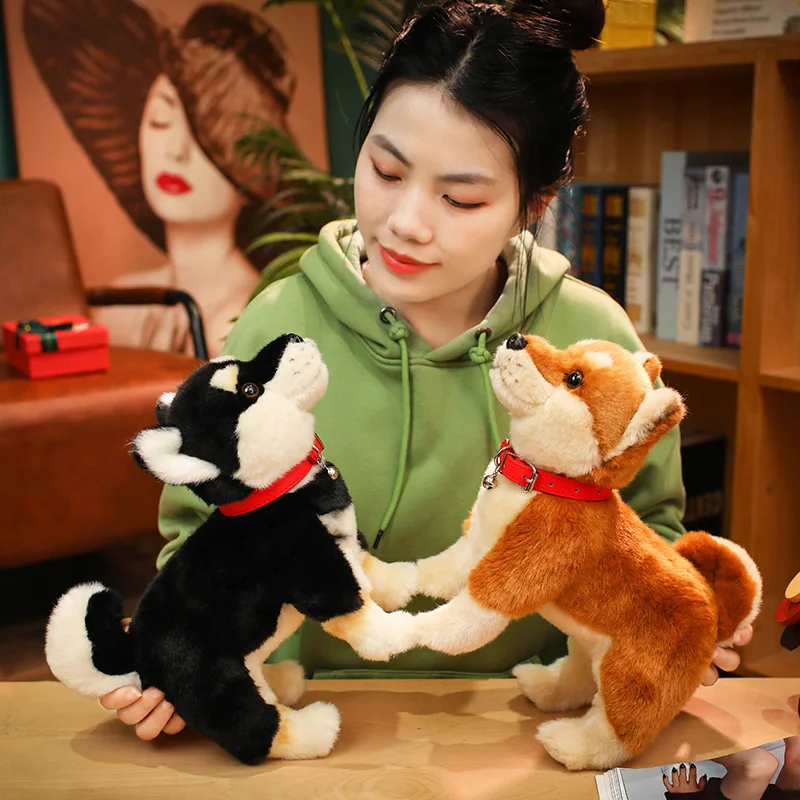 Macio realista shiba inu brinquedo de pelúcia adorável animal de pelúcia marrom preto cão boneca fofinho filhote de cachorro plushies bonito presente decoração para casa