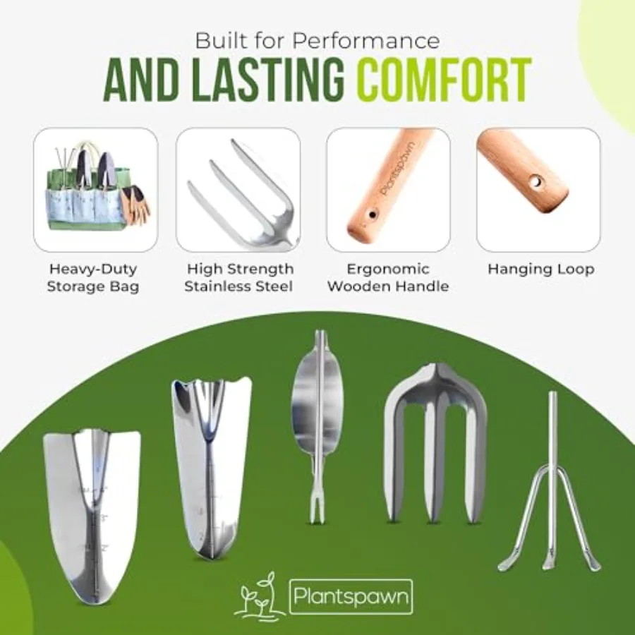 9 PCS Gardening Tools Set with Storage Bag HeavyDuty RustProof Hand Tools Featuring Wooden Handles and 15 Plant Tags Perfect fo