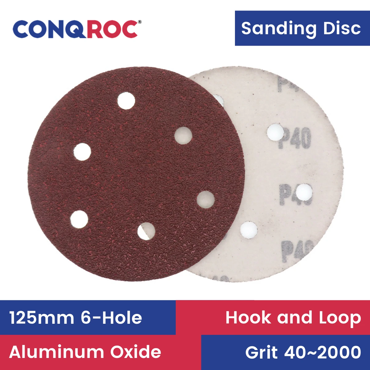 125mm(5-Inch) 6-Hole Sanding Discs Aluminum Oxide Hook and Loop Sanding Papers 100-Piece Grit P36~2000