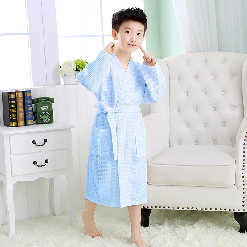 Kids Waffle Robe Spring&summer New Casual Loose Children Bathrobe Cute Boy&girls Water Absorption And Quick Drying Sleepwear