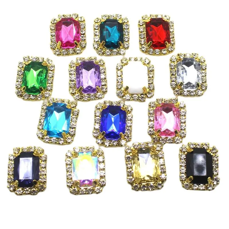 10Pcs 14 * 18MM Rectangular Metal Rhinestone Sewing Accessories Button Diy Wedding Dress Headwear Gift Box Decoration Accessorie