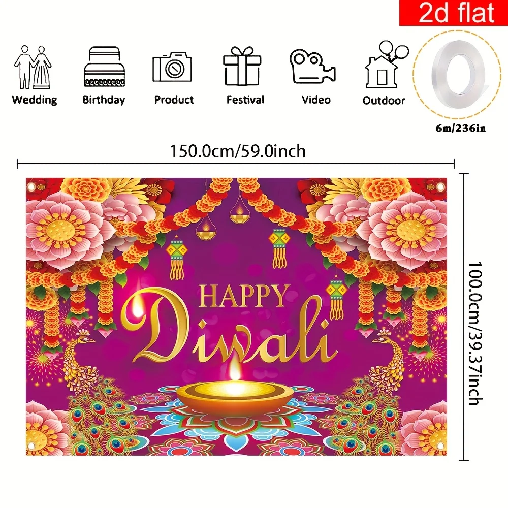 زخرفة لافتة خلفية ممتعة لديالي، ديكور معلق على الحائط لأسران ديوالي الهندية