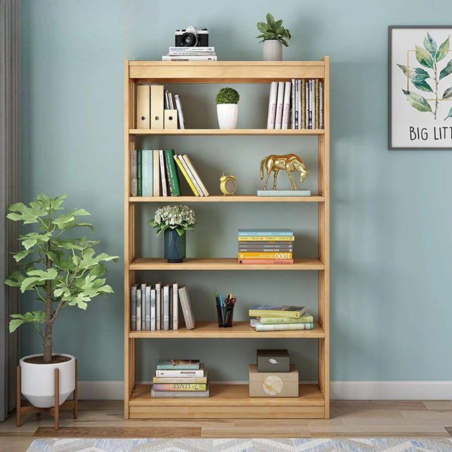Solid wood multi-layer bookshelf combination bookcase bedroom study floor-to-ceiling shelf rubber wood storage rack