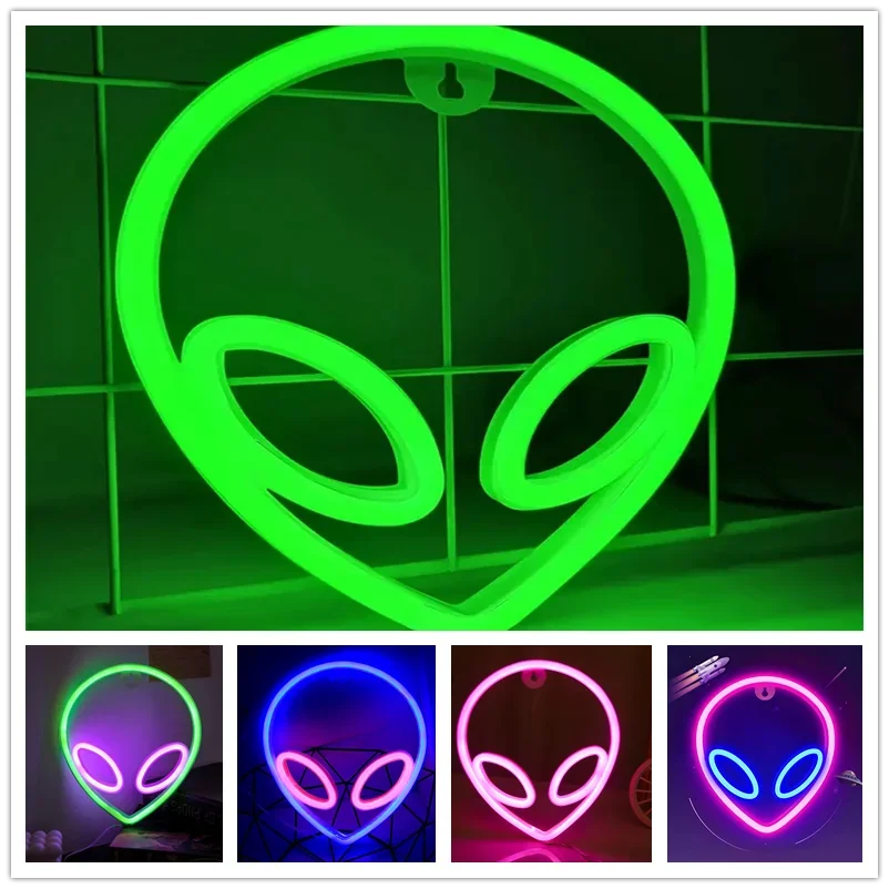 Green Alien LED Neon Night Lights Art Sign Game Room Hip Hop Party Bar Bedroom Decoration Christmas Gift Wall Hanging Neon Sign