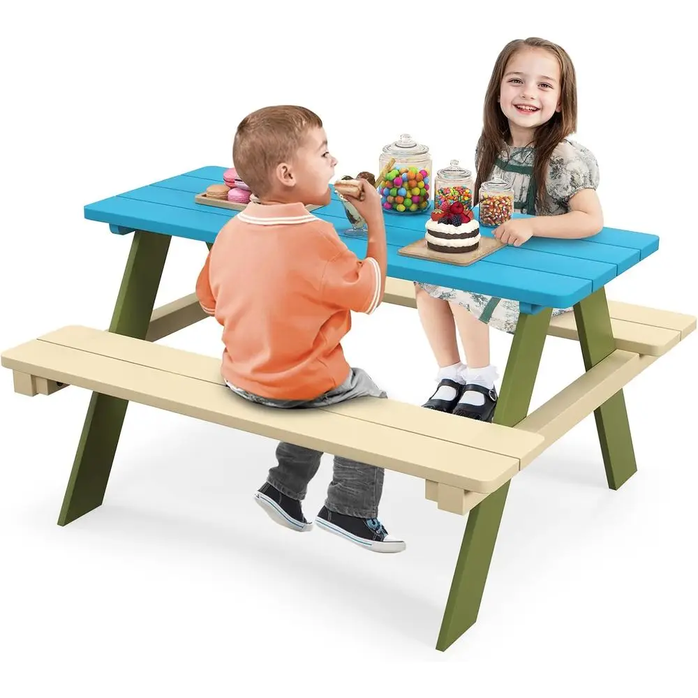 

Acacia Wood Picnic Table and Benches for Kids, Outdoor Patio Furniture Set for Garden, Lawn, Suitable for Ages 3+ (Green)