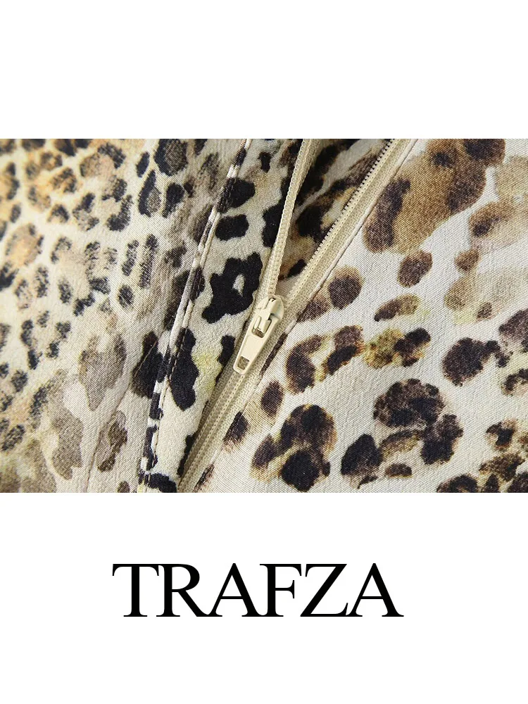 Trafza Frau Sommer Leoparden muster passt quadratischen Hals ärmellose rücken freie Taschen mit hoher Taille Reiß verschluss gerade knöchel lange Hose